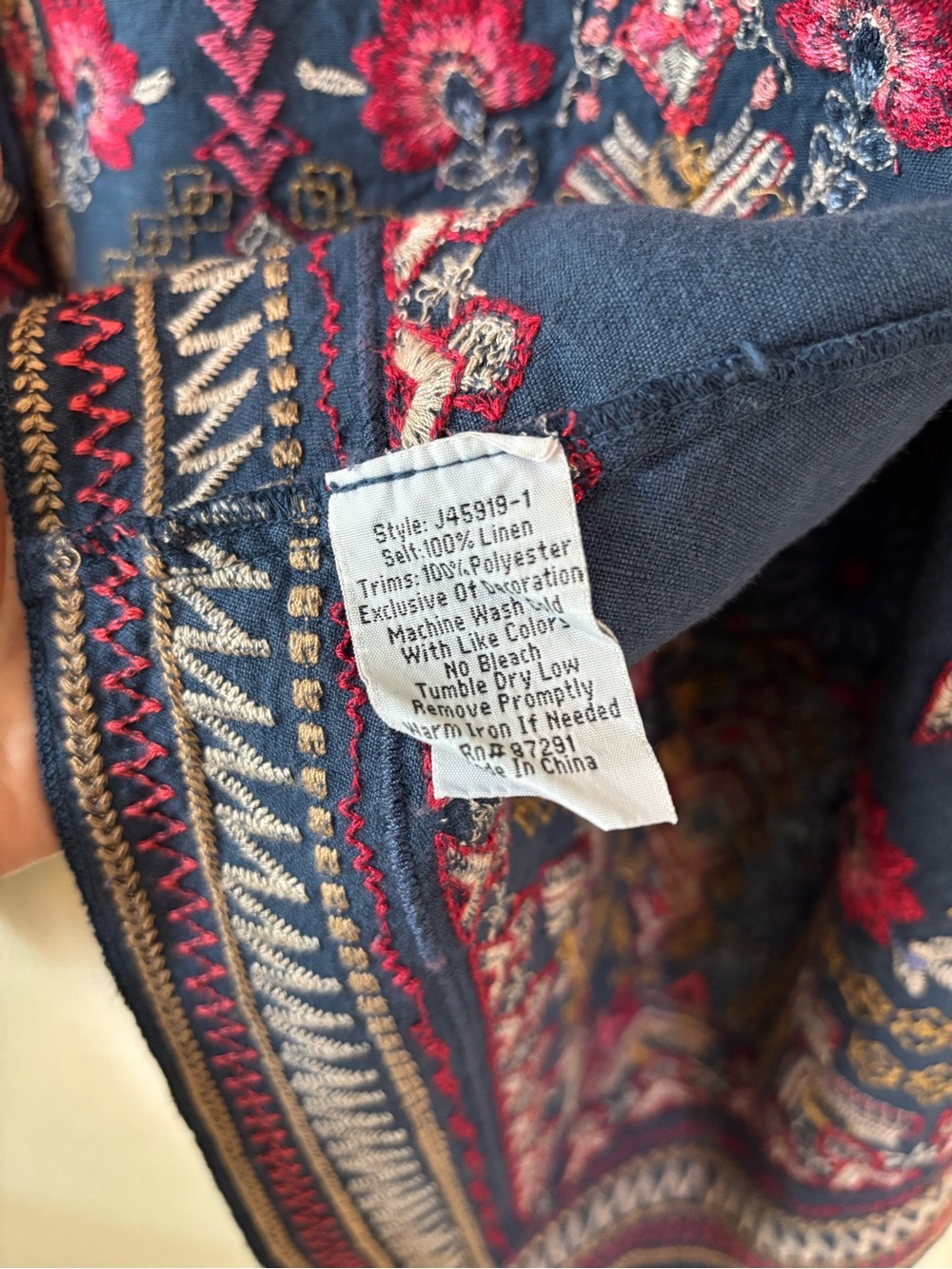 JOHNNY WAS RARE ITEM Embroidered Linen Kimono, Navy with Pink & Blue Floral - Picture 9 of 12